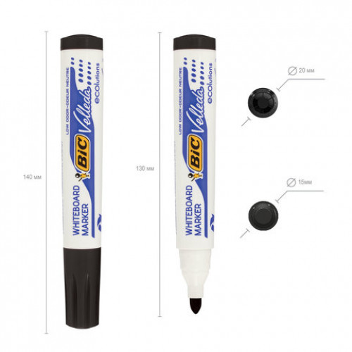 Маркер стираемый для белой доски ЧЕРНЫЙ, BIC Velleda, 1,4-5 мм, эргономичный корпус, 904937
