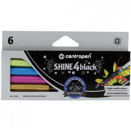 Маркеры для декорирования МЕТАЛЛИК 6 ЦВЕТОВ CENTROPEN Shine 4 Black, 1 мм, 2590/6KK, 6 2590 0601