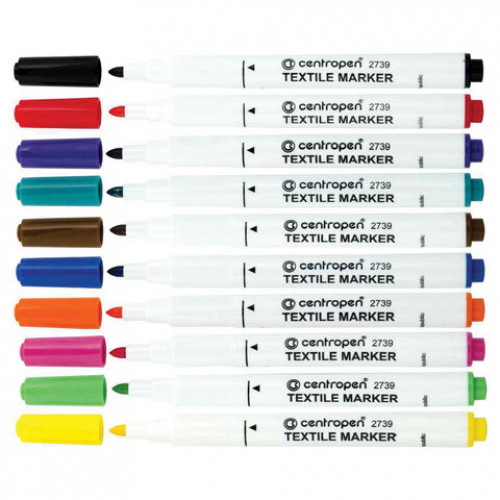 Маркеры для ткани 10 ЦВЕТОВ CENTROPEN Textile Marker, круглый наконечник, 1,8 мм, 2739/10, 5 2739 1001