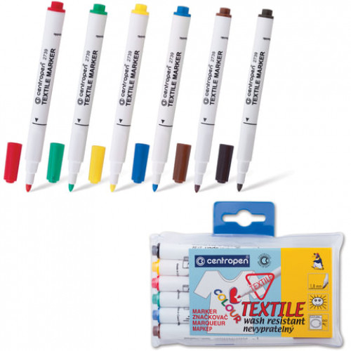 Маркеры для ткани 6 ЦВЕТОВ CENTROPEN Textile Marker, круглый наконечник, 1,8 мм, 2739/6, 5 2739 0610