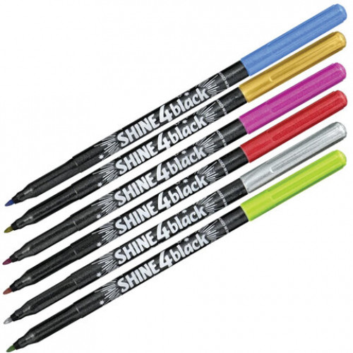 Маркеры для декорирования МЕТАЛЛИК 6 ЦВЕТОВ CENTROPEN Shine 4 Black, 1 мм, 2590/6KK, 6 2590 0601