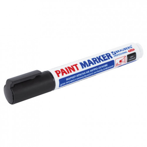 Маркер-краска лаковый (paint marker) 6 мм, ЧЕРНЫЙ, НИТРО-ОСНОВА, BRAUBERG PROFESSIONAL PLUS EXTRA, 151451