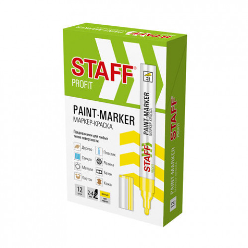 Маркер-краска лаковый (paint marker) 2-4 мм, ЖЕЛТЫЙ, НИТРО-ОСНОВА, STAFF PROFIT, для любых поверхностей, 152583