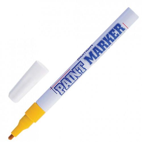 Маркер-краска лаковый (paint marker) MUNHWA Slim, 2 мм, ЖЕЛТЫЙ, нитро-основа, алюминиевый корпус, SPM-08