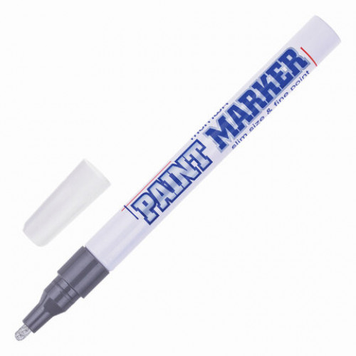 Маркер-краска лаковый (paint marker) MUNHWA Slim, 2 мм, СЕРЕБРЯНЫЙ, нитро-основа, алюминиевый корпус, SPM-06