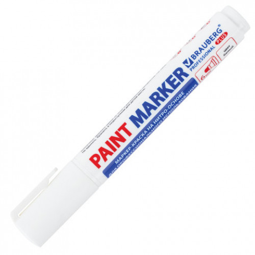 Маркер-краска лаковый (paint marker) 6 мм, БЕЛЫЙ, НИТРО-ОСНОВА, BRAUBERG PROFESSIONAL PLUS EXTRA, 151450