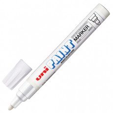 Маркер-краска лаковый (paint marker) UNI (Япония) Paint, 2,2-2,8 мм, БЕЛЫЙ, нитро-основа, алюминиевый корпус, PX-20(L) WHITE