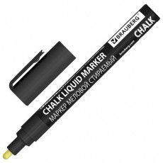 Маркер меловой CHALK LIQUID MARKER, ЧЕРНЫЙ, 3 мм, стираемый, BRAUBERG CHALK, 152600