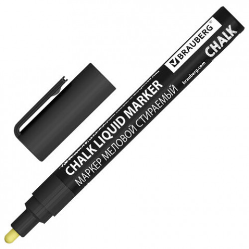 Маркер меловой CHALK LIQUID MARKER, ЧЕРНЫЙ, 3 мм, стираемый, BRAUBERG CHALK, 152600