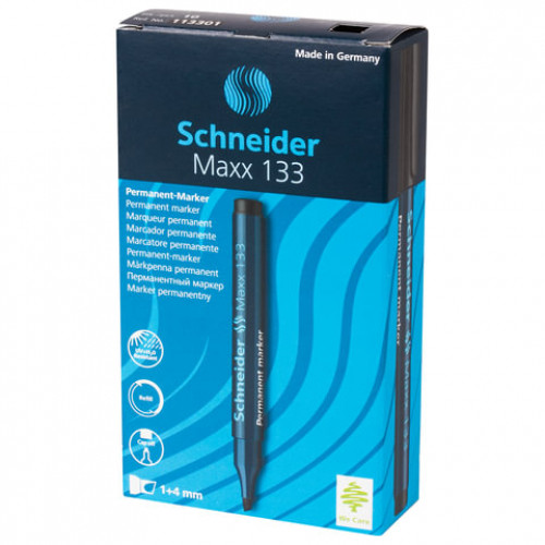 Маркер перманентный (нестираемый) SCHNEIDER (Германия) Maxx 133, ЧЕРНЫЙ, скошенный наконечник, 1-4 мм, 113301