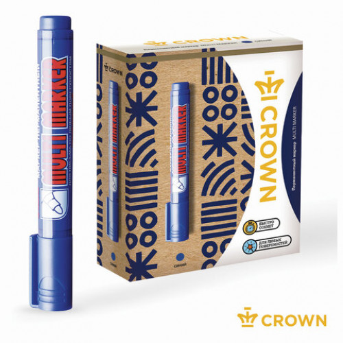Маркер перманентный CROWN Multi Marker, СИНИЙ, круглый наконечник, 3 мм, CPM-800