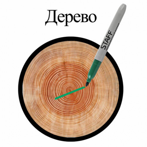 Маркер перманентный (нестираемый) STAFF EVERYDAY, ЗЕЛЕНЫЙ, эргономичный корпус, круглый наконечник 2 мм, 151236