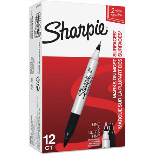 Маркер перманентный двусторонний SHARPIE (США) ЧЕРНЫЙ, Twin Tip, наконечники 0,9/0,5 мм, S0811100