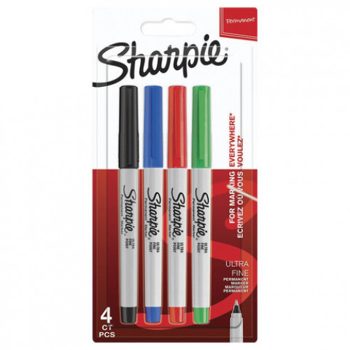 Маркеры перманентные SHARPIE (США) НАБОР 4 ЦВЕТА, Ultra Fine, игольчатый наконечник, 0,5 мм, 1985879
