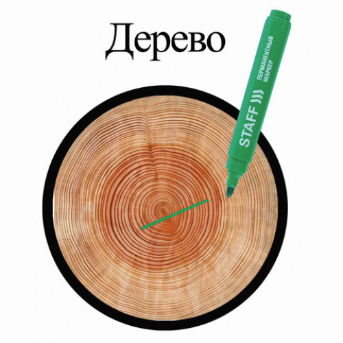 Маркер перманентный (нестираемый) STAFF Basic, ЗЕЛЕНЫЙ, круглый наконечник, 2,5 мм, 150735