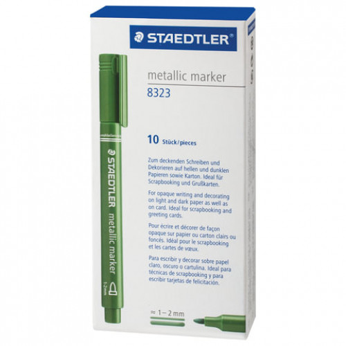Маркер декоративный STAEDTLER (Штедлер, Германия), ЗЕЛЕНЫЙ МЕТАЛЛИК, круглый наконечник, 2 мм, 8323-553
