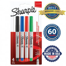 Маркеры перманентные SHARPIE (США) НАБОР 4 ЦВЕТА, Ultra Fine, игольчатый наконечник, 0,5 мм, 1985879