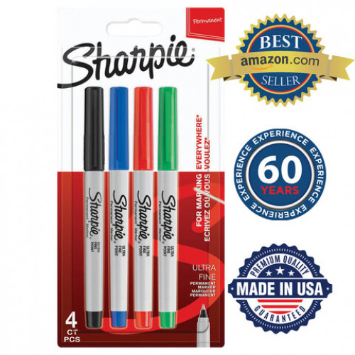 Маркеры перманентные SHARPIE (США) НАБОР 4 ЦВЕТА, Ultra Fine, игольчатый наконечник, 0,5 мм, 1985879