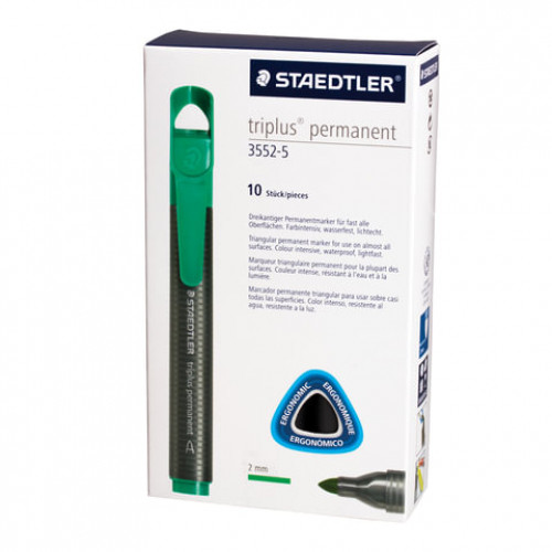 Маркер перманентный STAEDTLER (Германия) Triplus, ЗЕЛЕНЫЙ, трехгранный, круглый наконечник, 2 мм, 3552-5