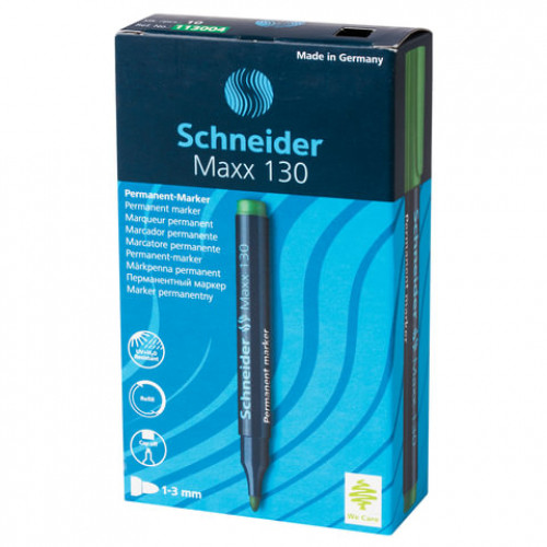 Маркер перманентный (нестираемый) SCHNEIDER (Германия) Maxx 130, ЗЕЛЕНЫЙ, скошенный наконечник, 1-3 мм, 113004