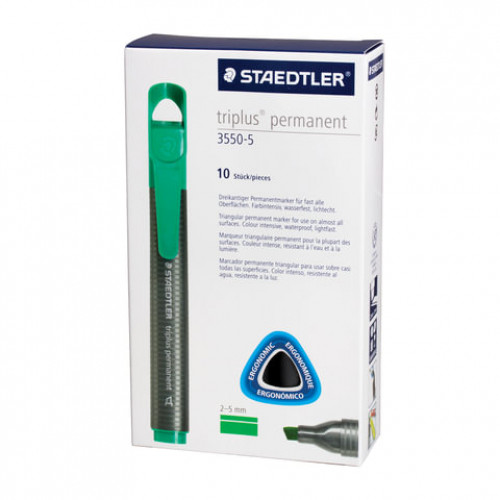 Маркер перманентный STAEDTLER (Германия) Triplus, ЗЕЛЕНЫЙ, трехгранный, скошенный наконечник, 3-5 мм, 3550-5