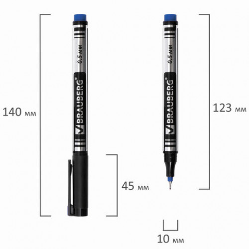 Маркер перманентный (нестираемый) BRAUBERG Jet, СИНИЙ, супертонкий металлический наконечник, 0,5 мм, 150508