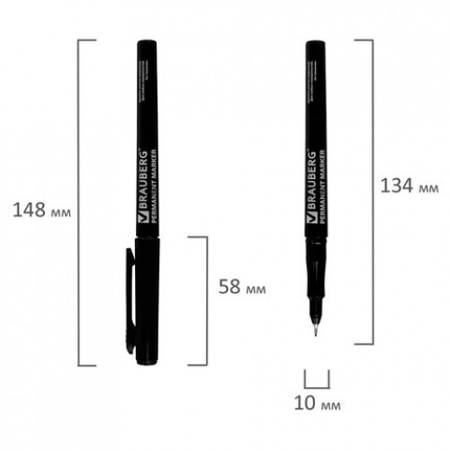 Маркер перманентный BRAUBERG Super Slim, ЧЕРНЫЙ, тонкий металлический наконечник, 0,8 мм, 151632