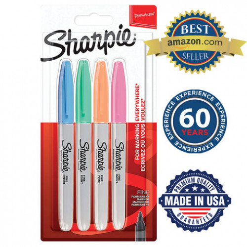 Маркеры перманентные SHARPIE (США) НАБОР 4 ЦВЕТА, Fine Pastel, круглый наконечник, 1 мм, 2065402