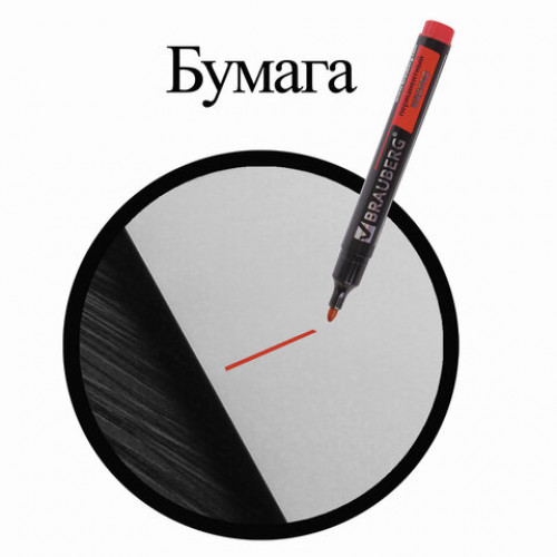 Маркер перманентный (нестираемый) BRAUBERG Energy, КРАСНЫЙ, круглый наконечник, 3 мм, с клипом, 150477