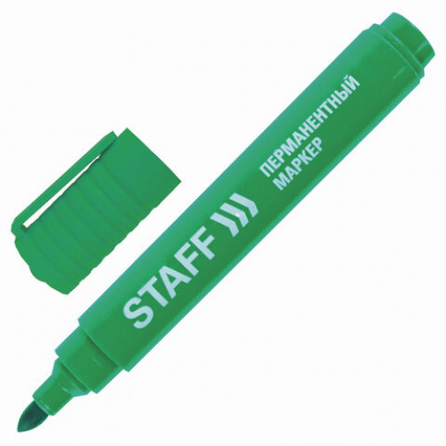 Маркер перманентный (нестираемый) STAFF Basic, ЗЕЛЕНЫЙ, круглый наконечник, 2,5 мм, 150735