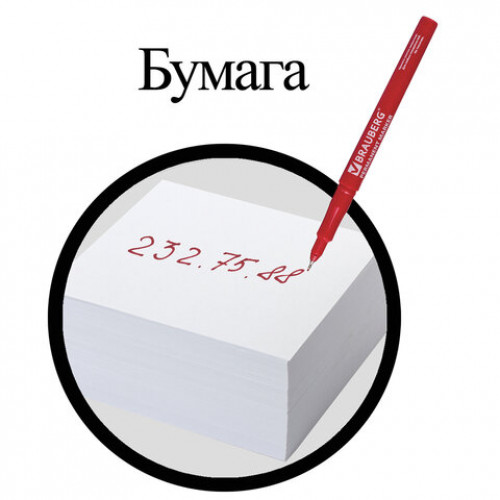 Маркер перманентный BRAUBERG Super Slim, КРАСНЫЙ, тонкий металлический наконечник, 0,8 мм, 151634