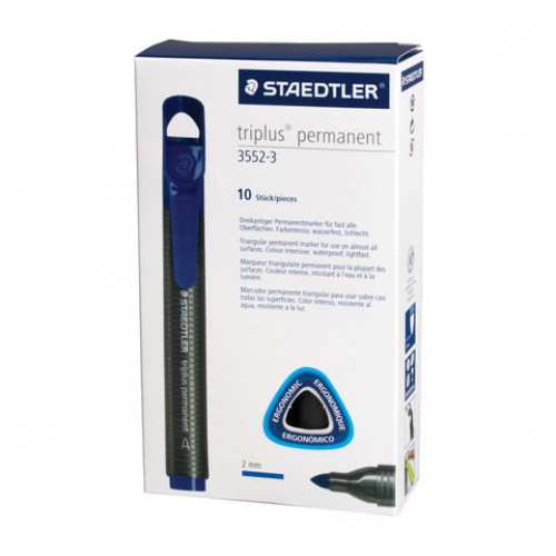 Маркер перманентный STAEDTLER (Германия) Triplus, СИНИЙ, трехгранный, круглый наконечник, 2 мм, 3552-3
