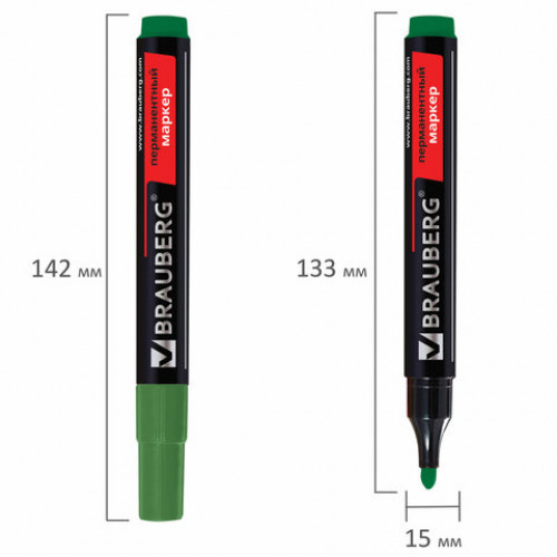 Маркер перманентный (нестираемый) BRAUBERG Contract, ЗЕЛЕНЫЙ, круглый наконечник, 3 мм, без клипа, 150468