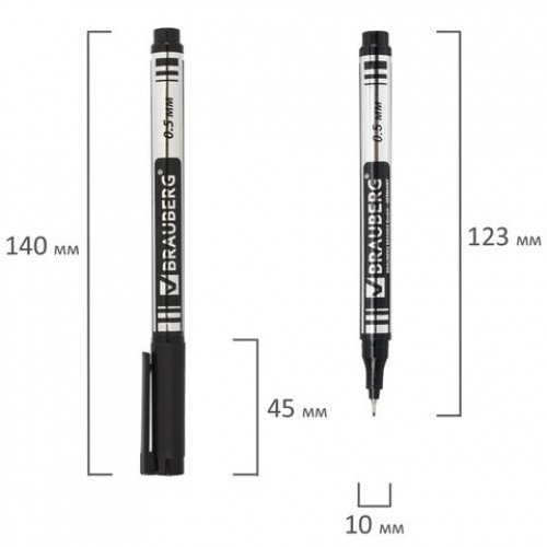 Маркер перманентный (нестираемый) BRAUBERG Jet, ЧЕРНЫЙ, супертонкий металлический наконечник, 0,5 мм, 150507