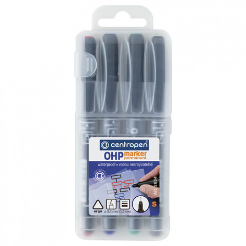 Маркеры перманентные для любой гладкой поверхности 4 ЦВЕТА CENTROPEN OHP, 0,3 мм, 2, 626340401