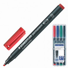 Маркеры перманентные (нестираемые) STAEDTLER в НАБОРЕ из 4 шт., АССОРТИ, Lumocolor, скошенные, 1-2,5 мм, 314 WP4 Маркеры перманентные (нестираемые) STAEDTLER в НАБОРЕ из 4 шт., АССОРТИ, Lumocolor, скошенные, 1-2,5 мм, 314 WP4