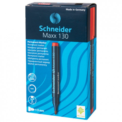 Маркер перманентный (нестираемый) SCHNEIDER (Германия) Maxx 130, КРАСНЫЙ, круглый наконечник, 1-3 мм, 113002
