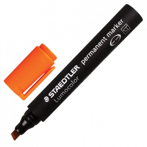 Маркер перманентный (нестираемый) STAEDTLER (Германия) Lumocolor, ОРАНЖЕВЫЙ, скошенный наконечник, 2-5 мм, 350-4