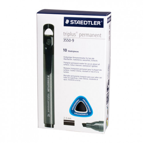 Маркер перманентный STAEDTLER (Германия) Triplus, ЧЕРНЫЙ, трехгранный, скошенный наконечник, 3-5 мм, 3550-9