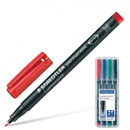 Маркеры перманентные (нестираемые) STAEDTLER в НАБОРЕ из 4 шт., АССОРТИ, Lumocolor, круглые, 1 мм, 317 WP4
