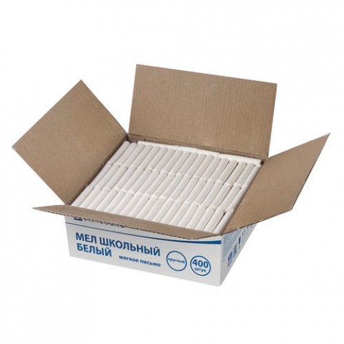 Мел белый, мягкое письмо, набор 400 шт., круглый, BRAUBERG, 227441