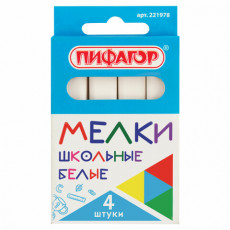 Мел белый ПИФАГОР, набор 4 шт., квадратный, 221978 Мел белый ПИФАГОР, набор 4 шт., квадратный, 221978
