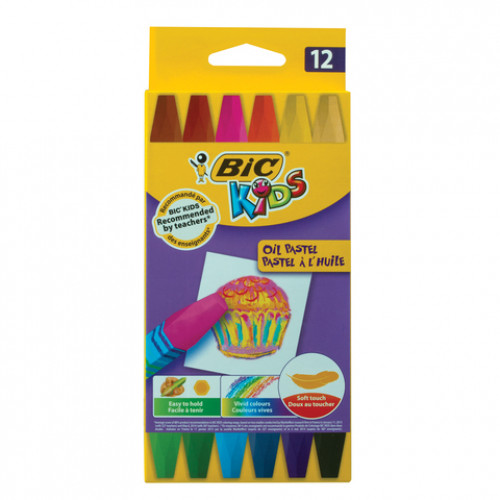 Восковые мелки утолщенные BIC Kids Wax Crayons, 12 цветов, на масляной основе, шестигранные, 926446