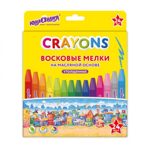 Восковые мелки утолщенные на масляной основе ЮНЛАНДИЯ ДОМИКИ, 24 цвета, 273091