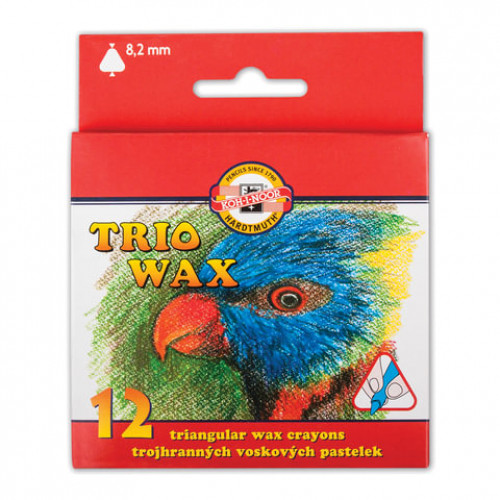 Восковые мелки KOH-I-NOOR Trio Wax, 12 цветов, трехгранные, картонная упаковка с европодвесом, 8272012001KS