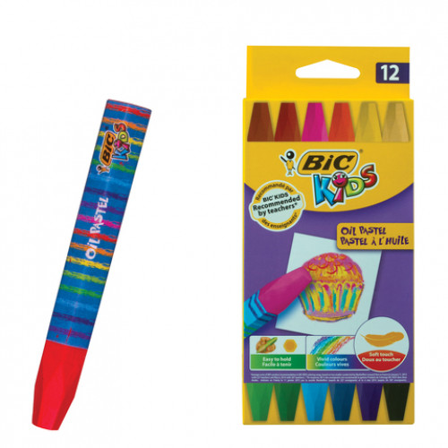Восковые мелки утолщенные BIC Kids Wax Crayons, 12 цветов, на масляной основе, шестигранные, 926446