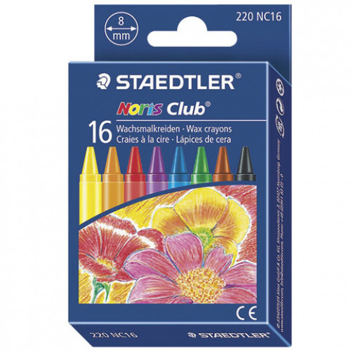 Восковые мелки STAEDTLER (Германия) Noris Club, 16 цветов, картонная упаковка, европодвес, 220 NC16