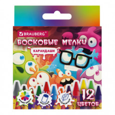 Восковые мелки BRAUBERG МОНСТРИКИ, 12 цветов, 273238
