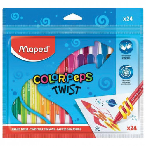 Восковые мелки MAPED (Франция) Color'peps Twist, 24 цвета, выкручивающиеся в пластиковом корпусе, 860624