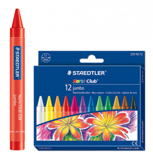 Восковые мелки утолщенные STAEDTLER (Германия) Noris Club Jumbo, 12 цветов, картонная упаковка, 229 NC12